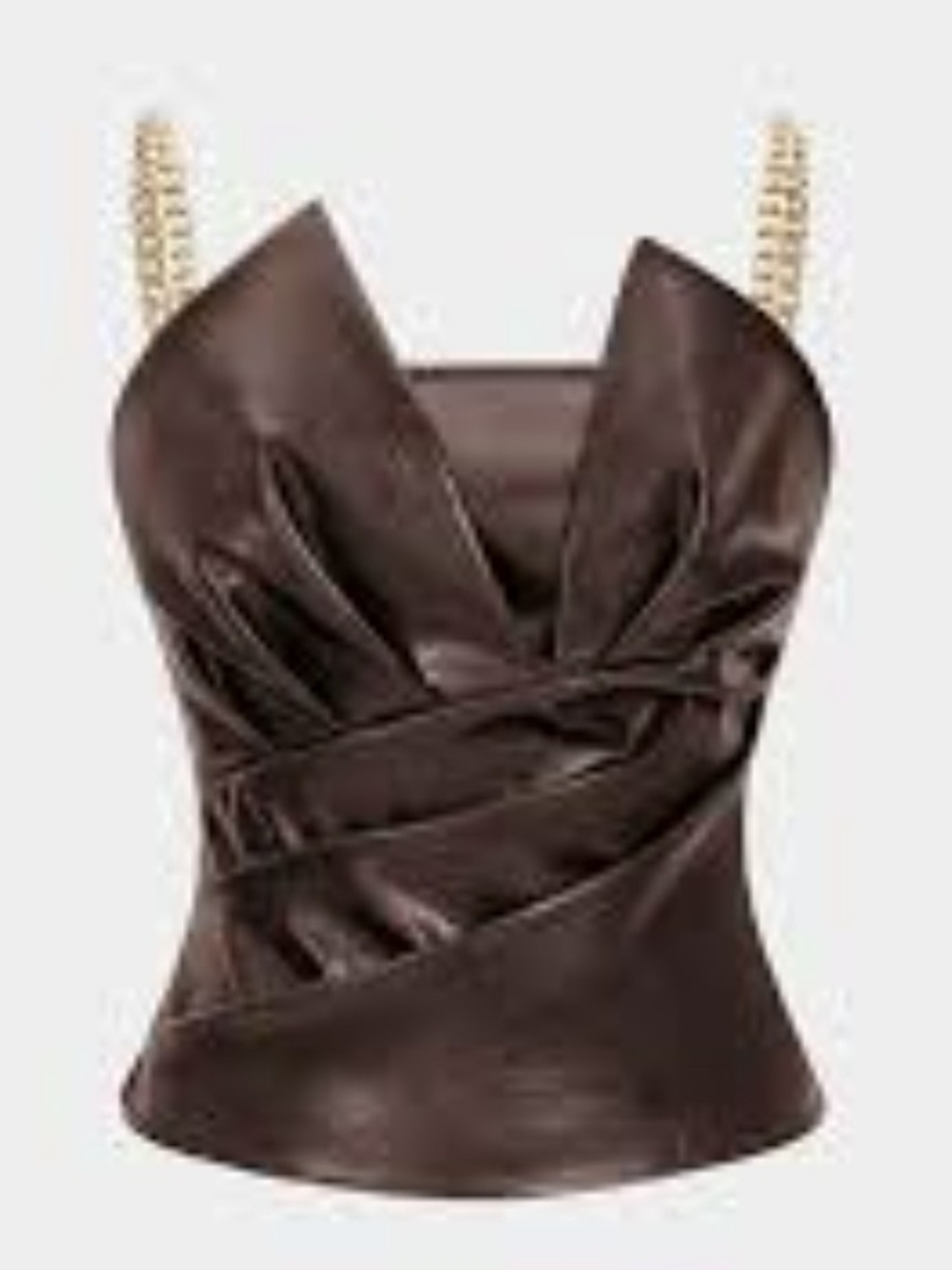 Micas glossy Faux Leather Crop Topsl Striking Gold Chain Strap Ruched FRONT XL